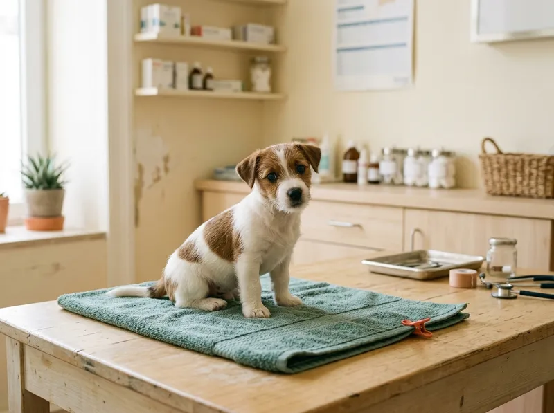 Cachorro na mesa de consulta